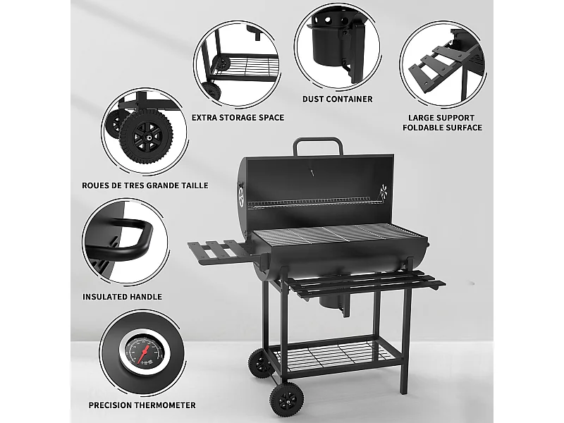 Barbecue Charbon de Bois,avec Grille de Cuisson XXL avec Deux éTagèRes (with Cloth Cover)