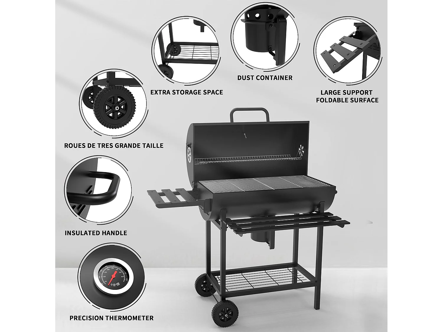 Barbecue Charbon de Bois,avec Grille de Cuisson XXL avec Deux éTagèRes (with Cloth Cover)