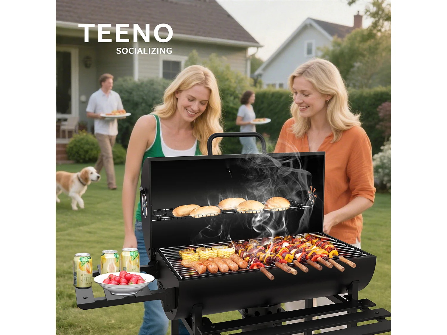 Barbecue Charbon de Bois,avec Grille de Cuisson XXL avec Deux éTagèRes (with Cloth Cover)