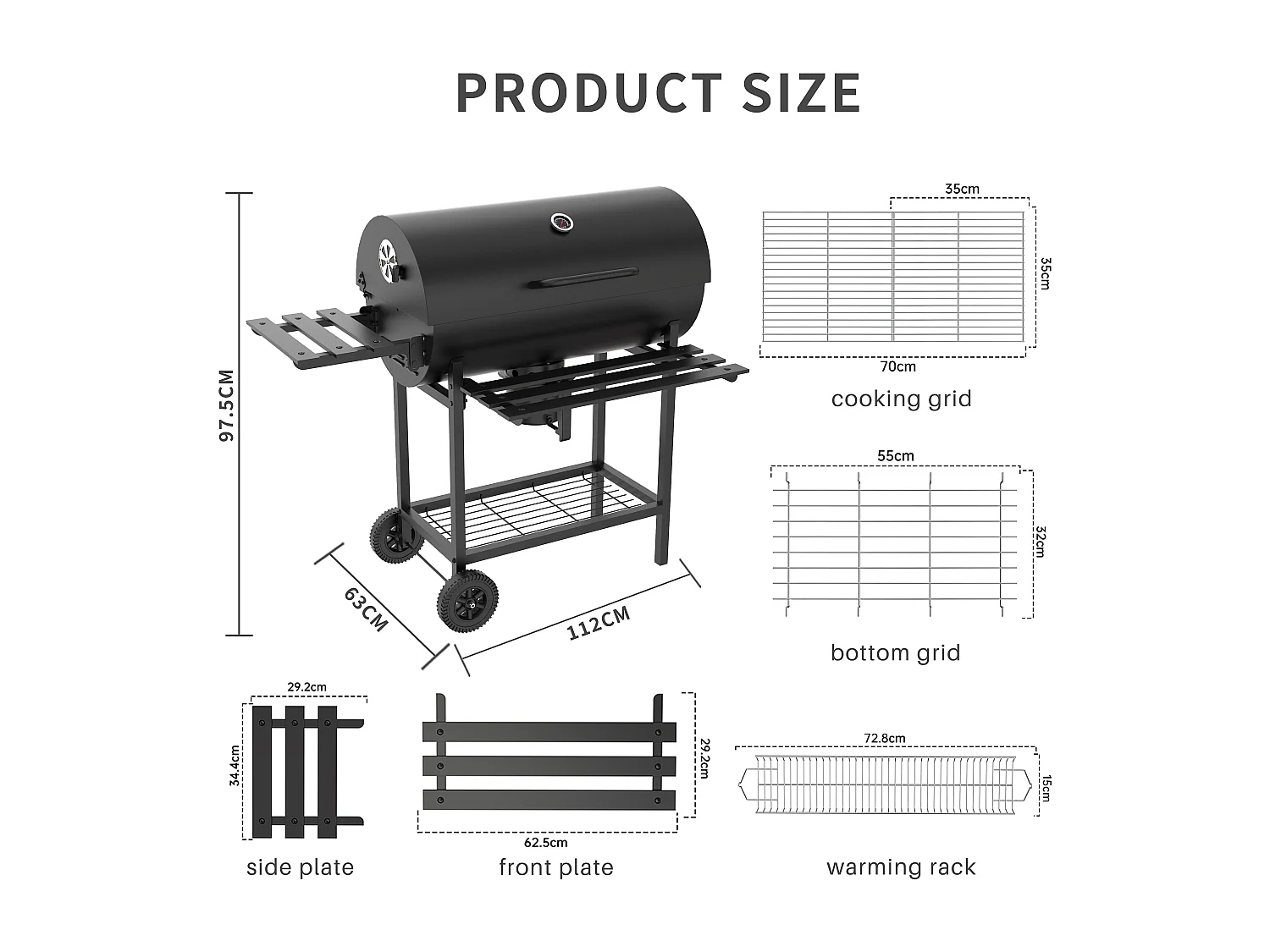 Barbecue Charbon de Bois,avec Grille de Cuisson XXL avec Deux éTagèRes (with Cloth Cover)