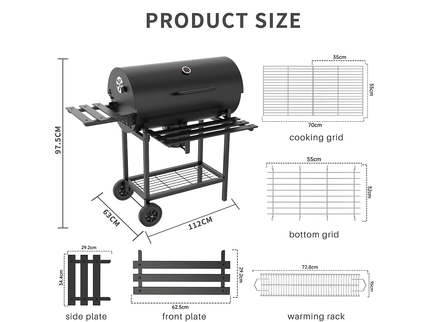 Barbecue Charbon de Bois,avec Grille de Cuisson XXL avec Deux éTagèRes (with Cloth Cover)