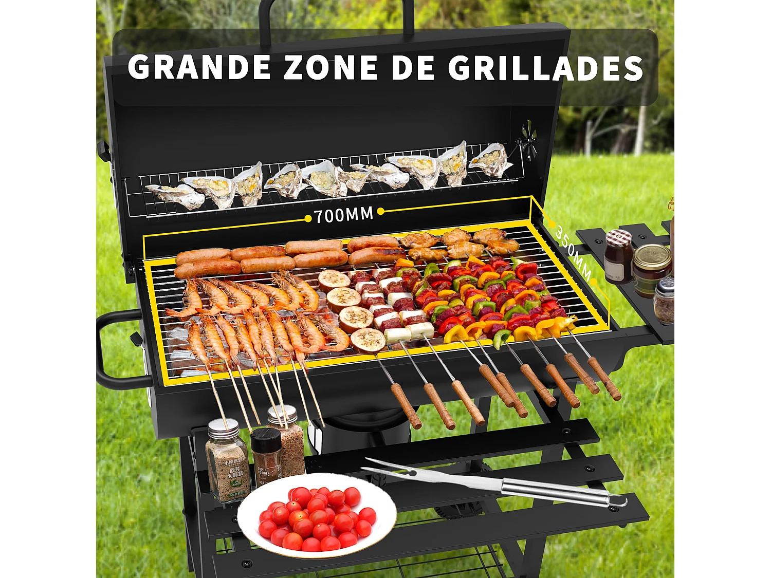 DEWINNER Barbecue Charbon de Bois XXL,Barbecue,avec Grille de Cuisson XXL avec Deux éTagèRes