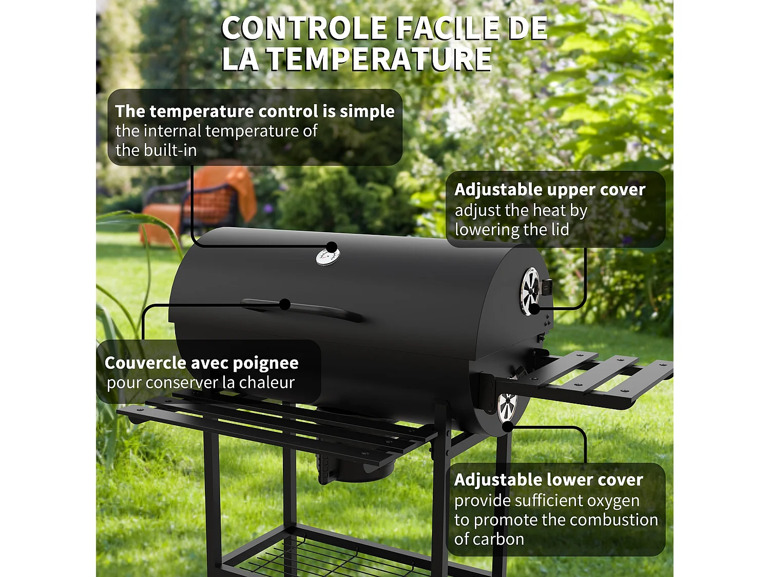 DEWINNER Barbecue Charbon de Bois XXL,Barbecue,avec Grille de Cuisson XXL avec Deux éTagèRes