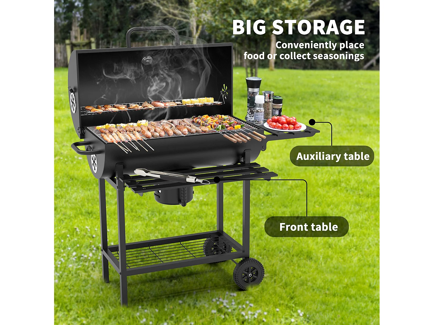 DEWINNER Barbecue Charbon de Bois XXL,Barbecue,avec Grille de Cuisson XXL avec Deux éTagèRes