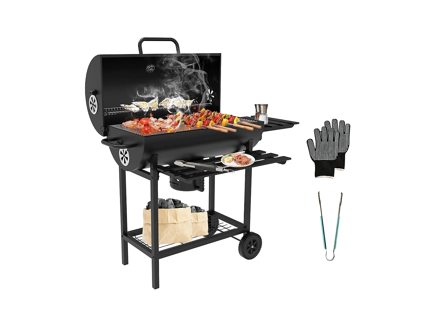 DEWINNER Barbecue Charbon de Bois XXL,Barbecue,avec Grille de Cuisson XXL avec Deux éTagèRes