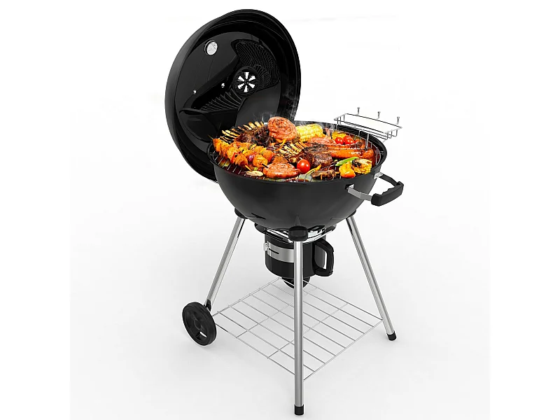 Ronde Barbecue Charbon de Bois 57 cm avec Couvercle, Idéal pour 4 à 12 Personnes