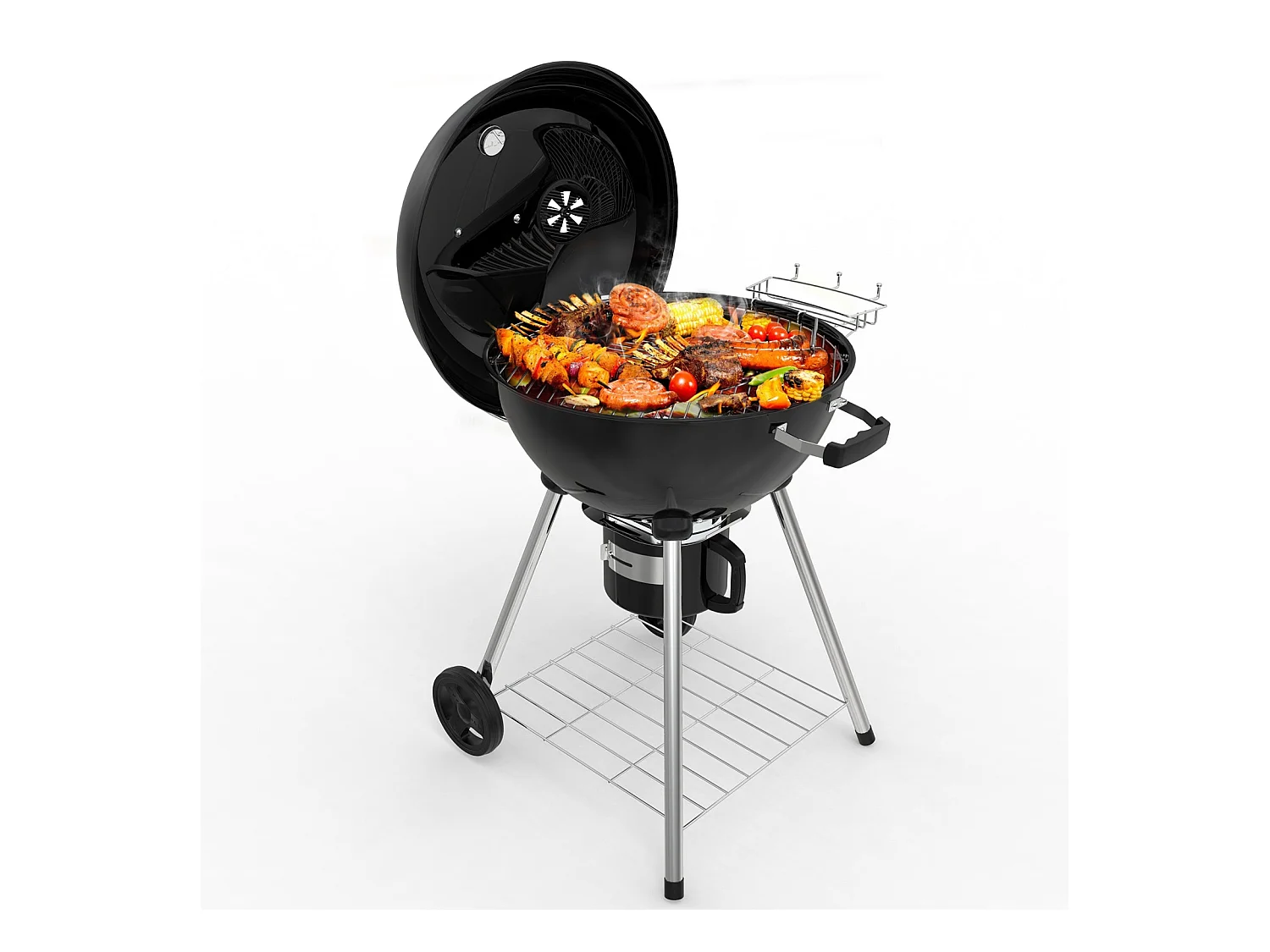 Ronde Barbecue Charbon de Bois 57 cm avec Couvercle, Idéal pour 4 à 12 Personnes