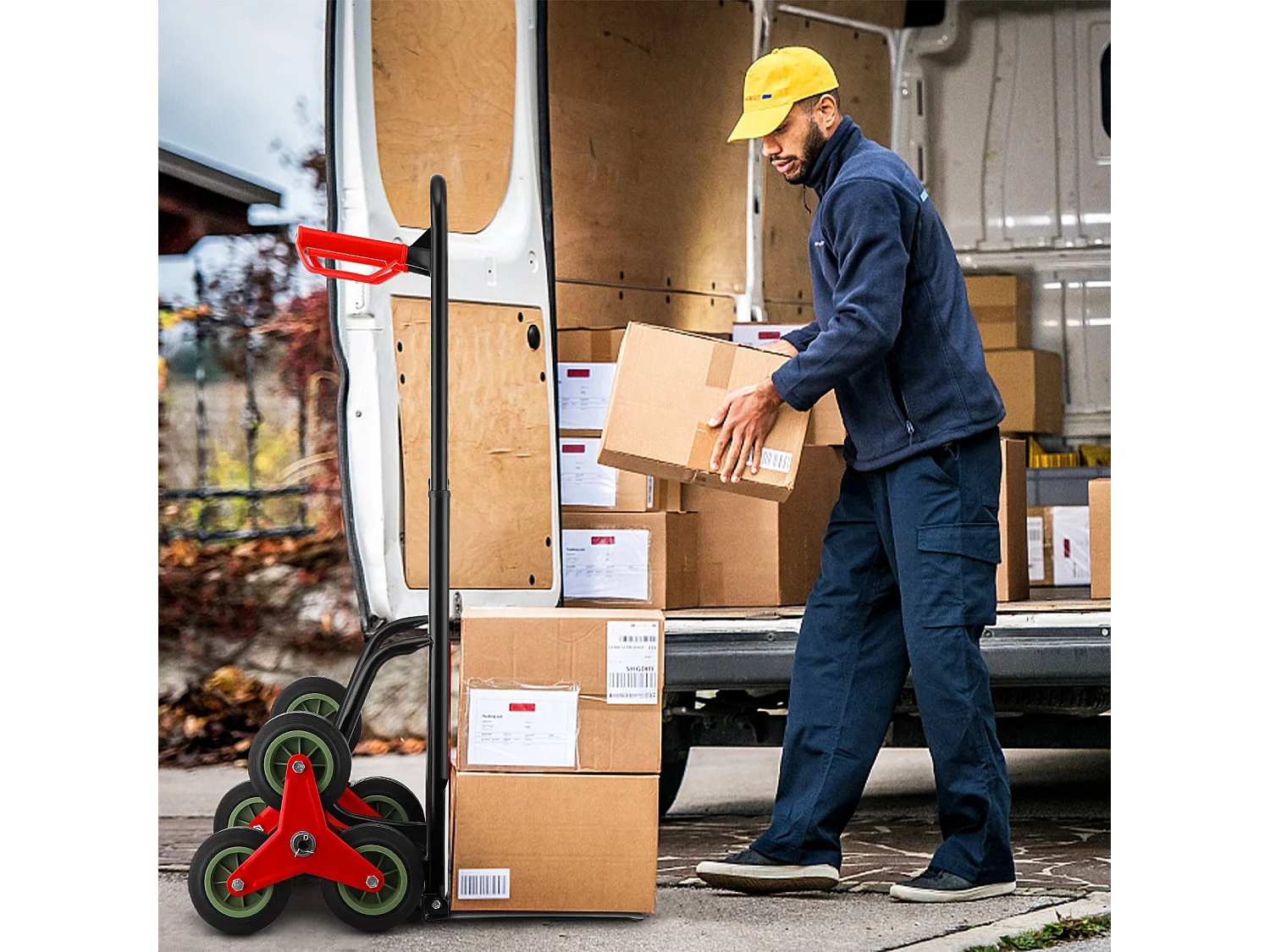 Chariot pliant avec poignée rétractable, capacité de charge garantie de 150 kg