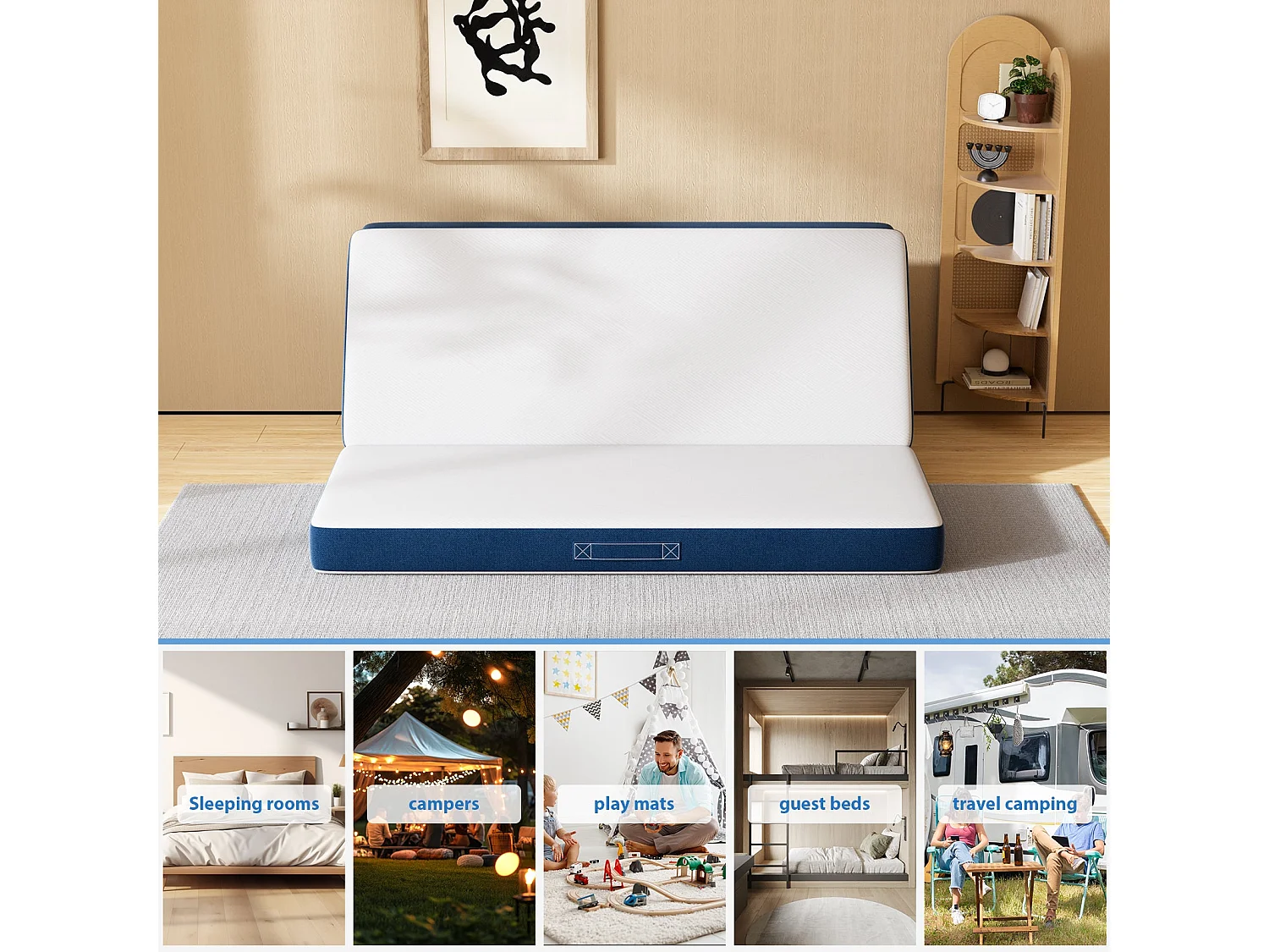 Matelas Pliant Triple 160X195CM, Matelas Polyvalent, 15cm Mousse épaisse, Housse Amovible et Lavable en Machine, Poignée de Transport pour faciliter Le Transport