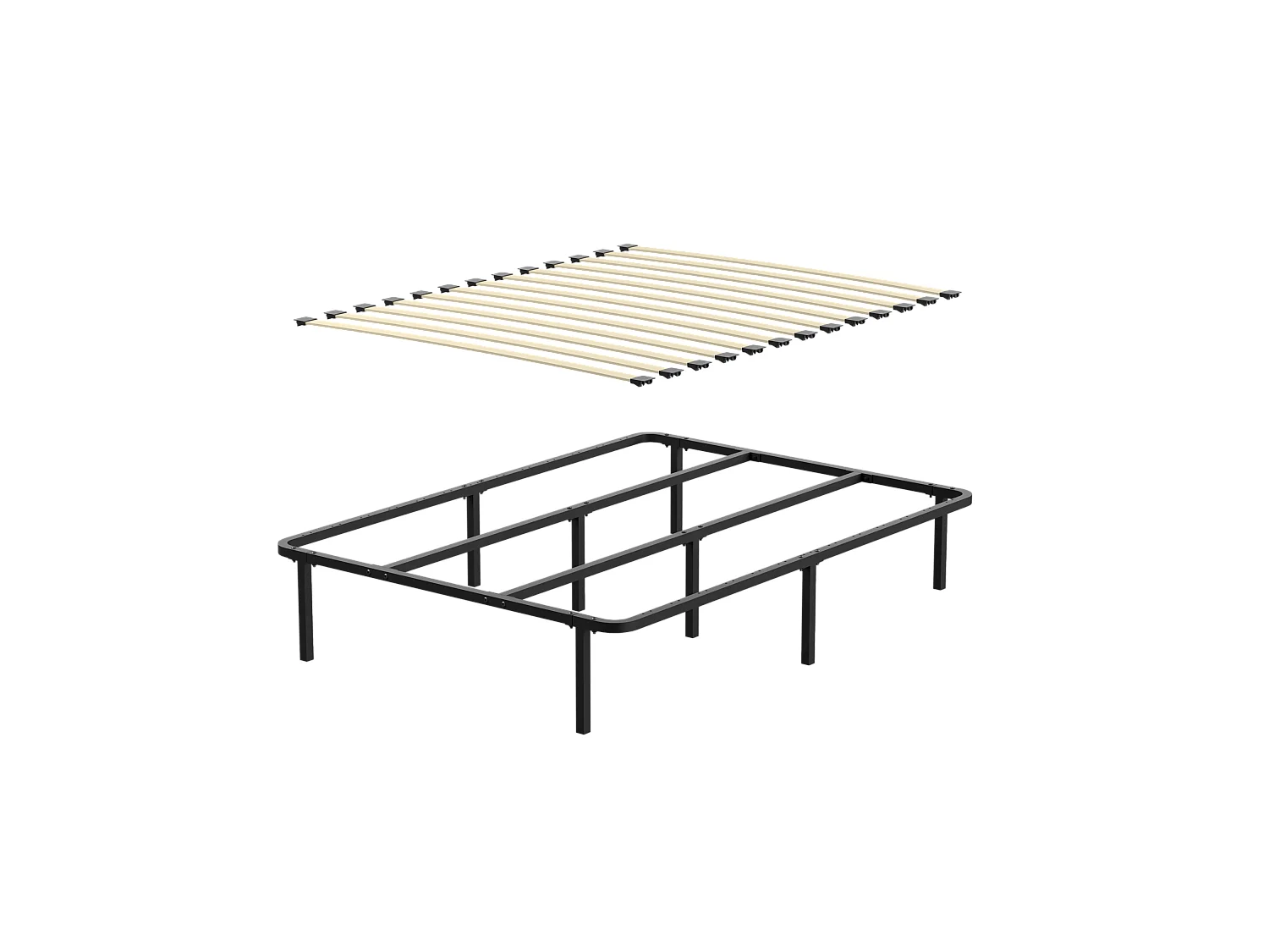 Cadre de lit 140 x 190 cm, hauteur 29 cm (140 × 190), équipé de 8 pieds.