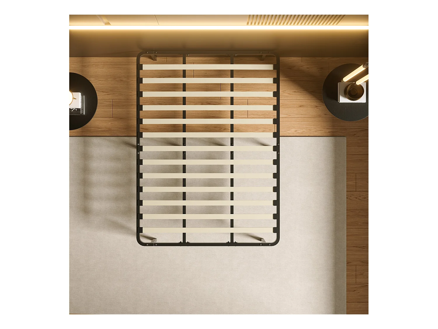 Cadre de lit 140 x 190 cm, hauteur 29 cm (140 × 190), équipé de 8 pieds.