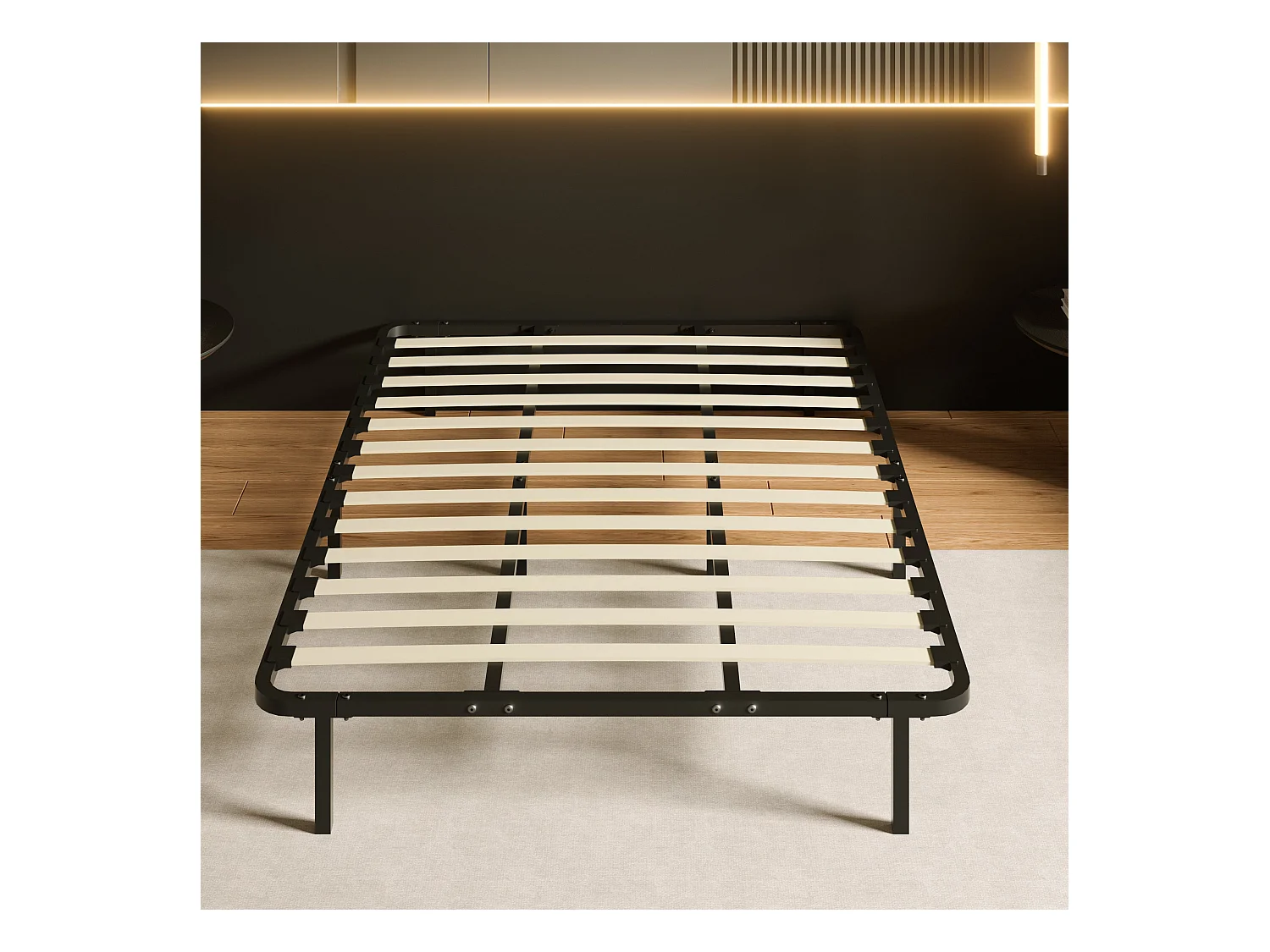 Cadre de lit 140 x 190 cm, hauteur 29 cm (140 × 190), équipé de 8 pieds.