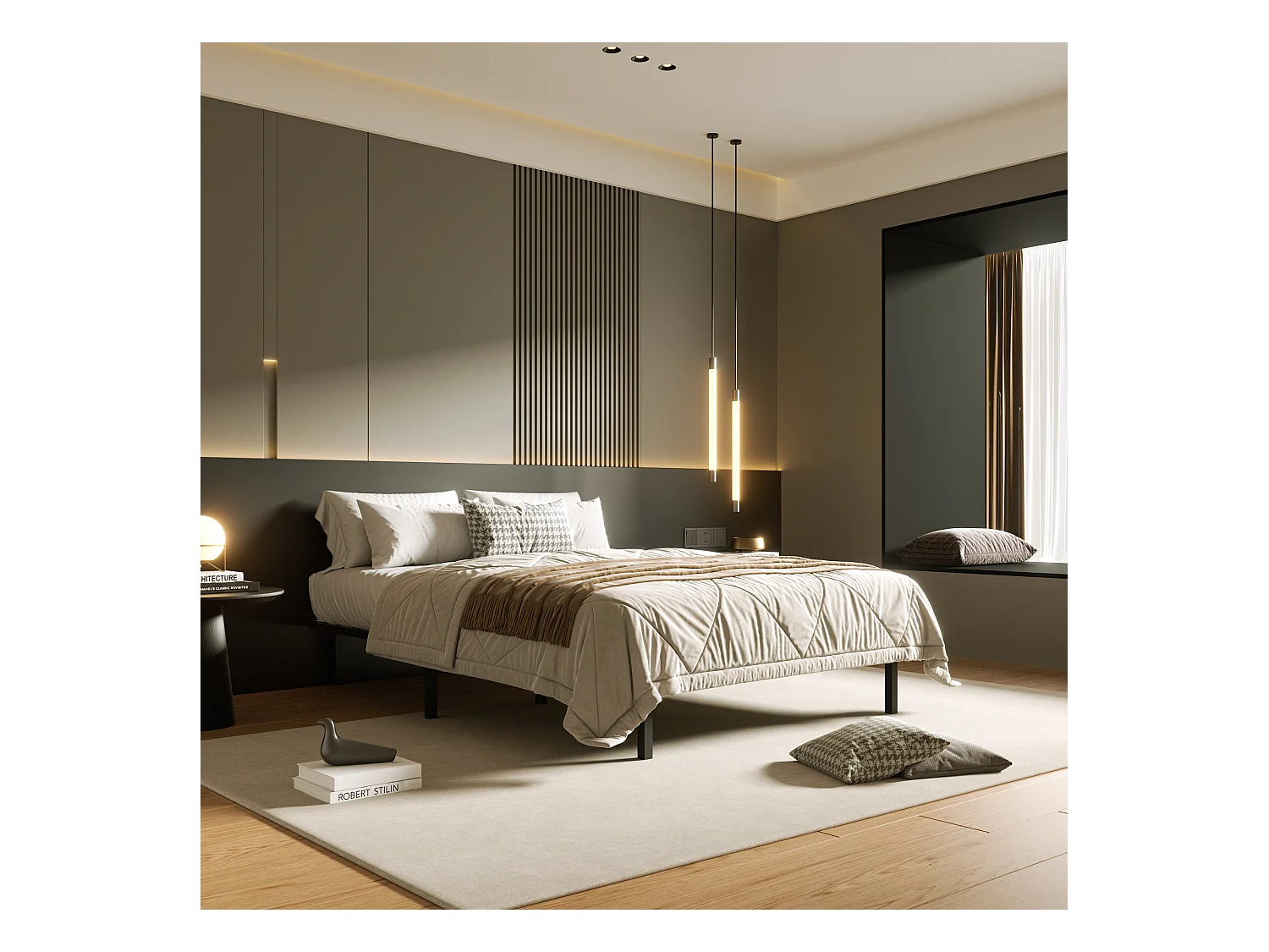 Cadre de lit 140 x 190 cm, hauteur 29 cm (140 × 190), équipé de 8 pieds.