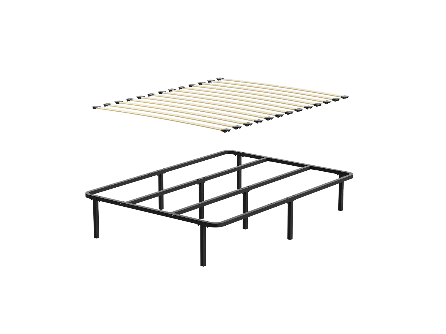 Cadre de lit 140 x 190 cm, hauteur 29 cm (140 × 190), équipé de 8 pieds.