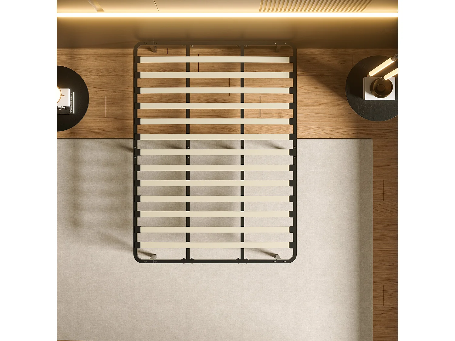 Cadre de lit 140 x 190 cm, hauteur 29 cm (140 × 190), équipé de 8 pieds.