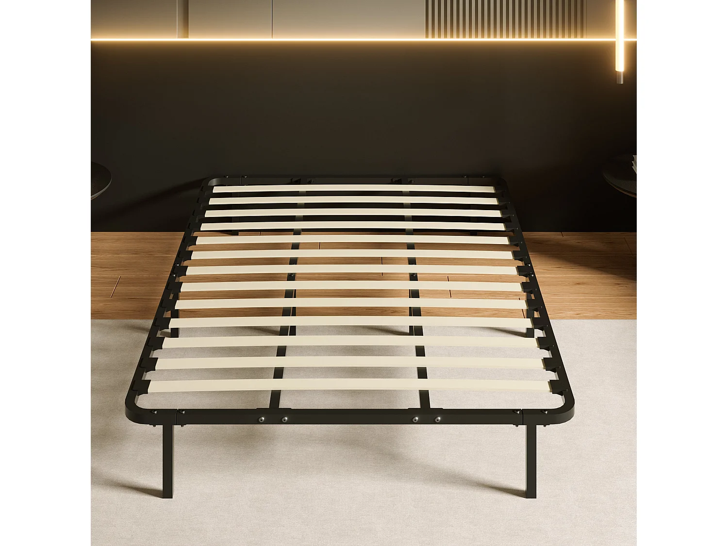 Cadre de lit 140 x 190 cm, hauteur 29 cm (140 × 190), équipé de 8 pieds.