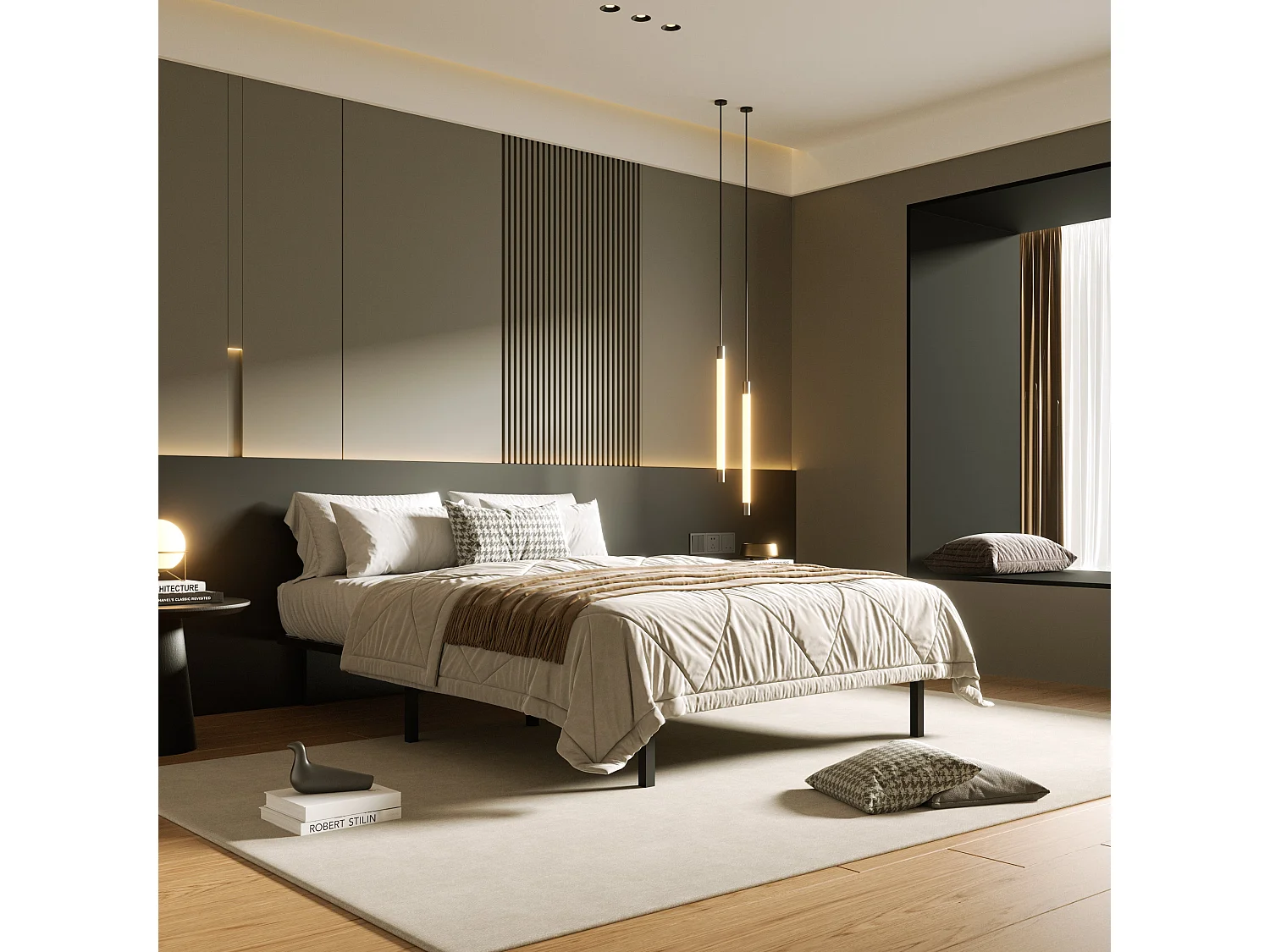 Cadre de lit 140 x 190 cm, hauteur 29 cm (140 × 190), équipé de 8 pieds.