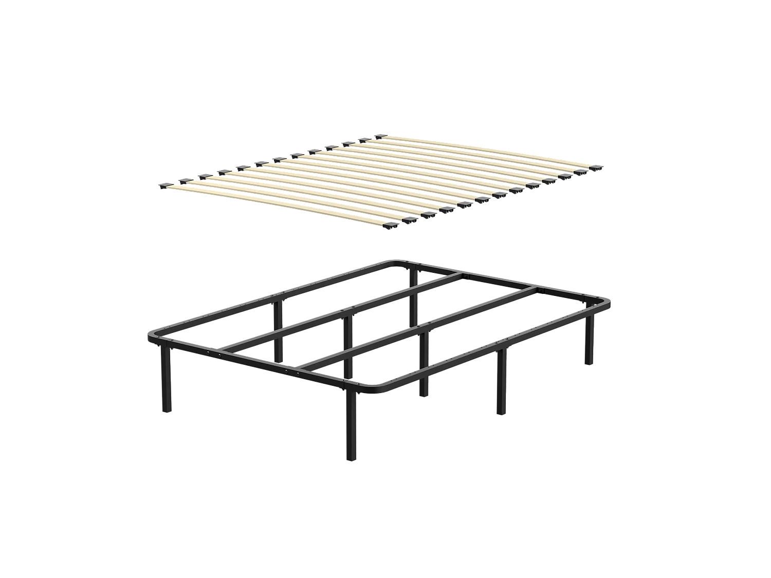 Cadre de lit 140 x 190 cm, hauteur 29cm, équipé de 8 pieds.