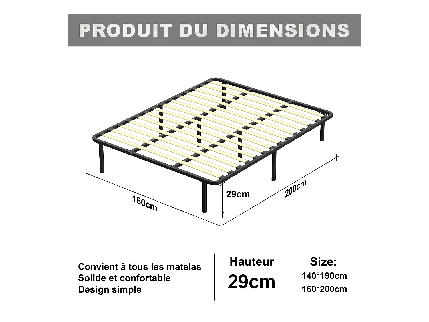 Sommier 160x200cm Hauteur de 29 cm(160 * 200)