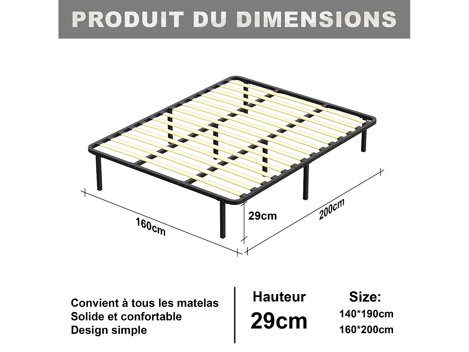 Sommier 160x200cm Hauteur de 29 cm(160 * 200)