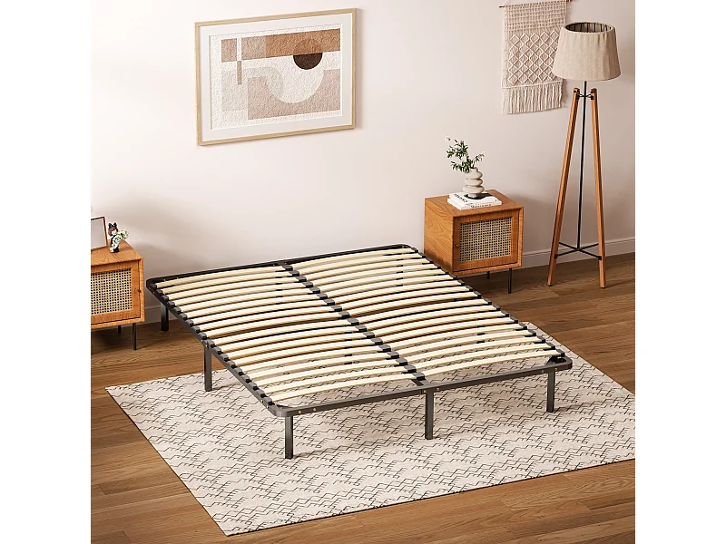 Sommier à lattes 2x18, 160x200 cm, beige, robuste