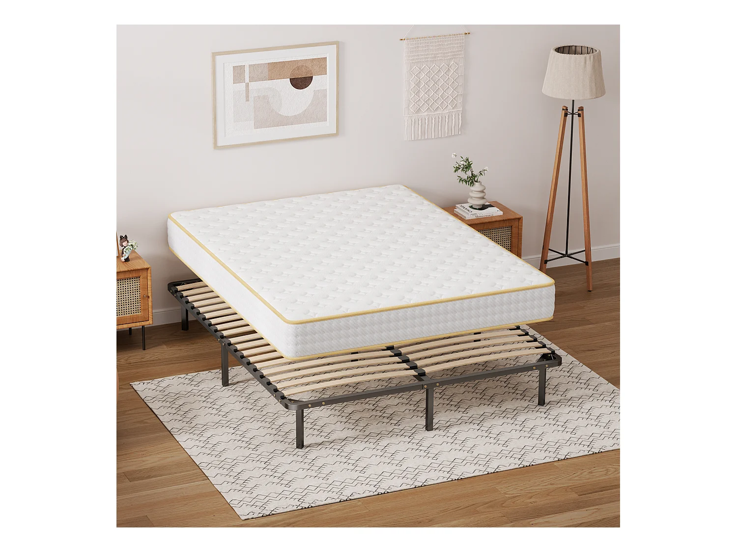 Ensemble Matelas en mousse + Sommier à Lattes 160x200cm, Epaisseur du Matelas 18 cm