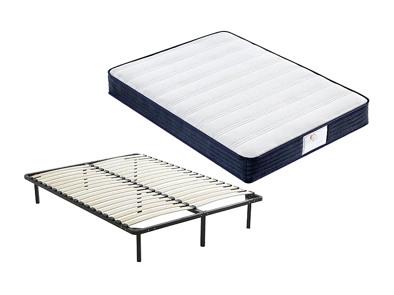 Ensemble Matelas à ressorts +Sommier à Lattes sur Pieds, 160x200cm, Epaisseur du Matelas 22cm
