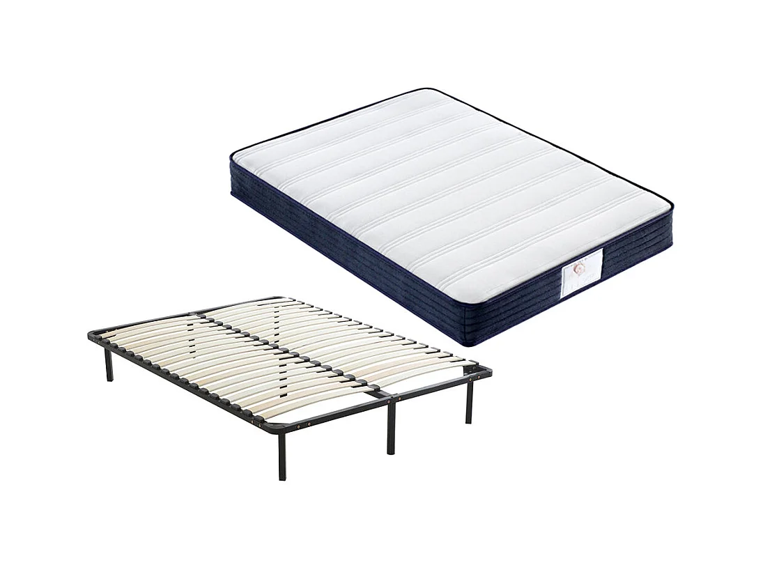 Ensemble Matelas à ressorts +Sommier à Lattes sur Pieds, 160x200cm, Epaisseur du Matelas 22cm