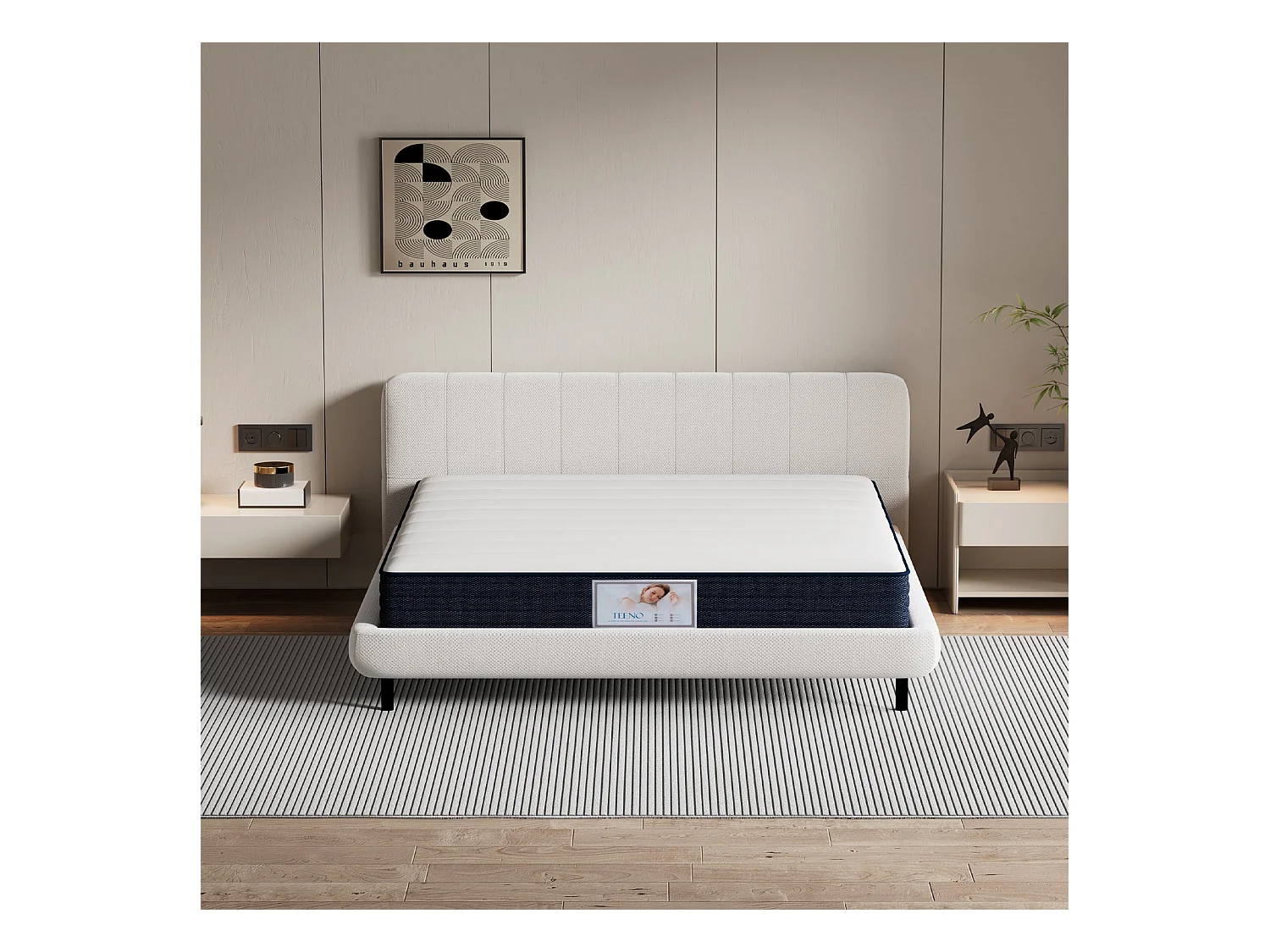 Ensemble Matelas à ressorts +Sommier à Lattes sur Pieds, 160x200cm, Epaisseur du Matelas 22cm