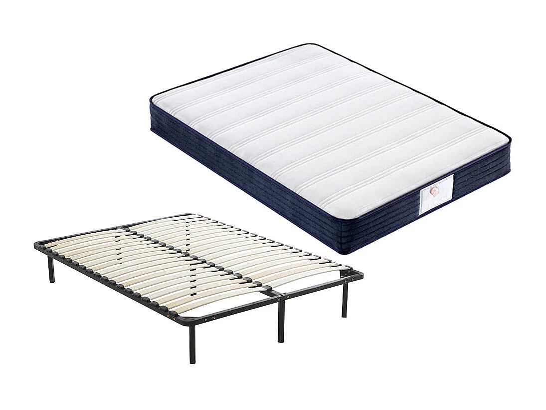 Ensemble Matelas à ressorts +Sommier à Lattes sur Pieds, 160x200cm, Epaisseur du Matelas 22cm