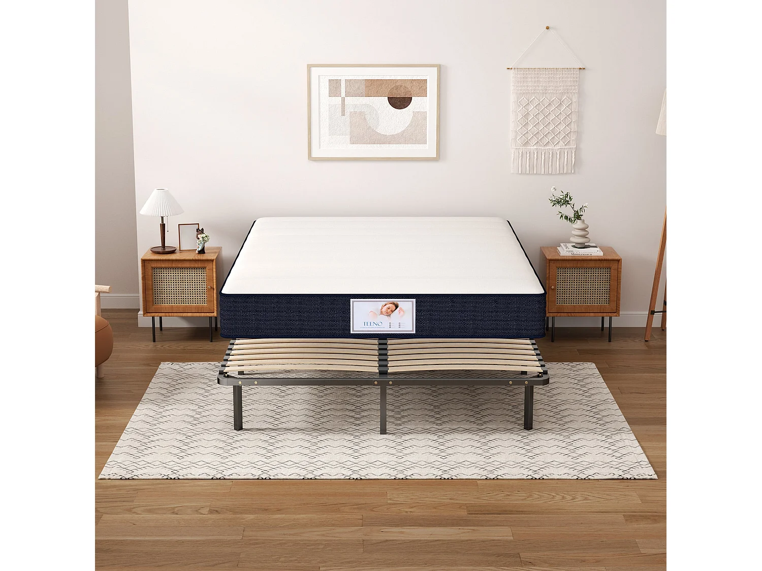 Ensemble Matelas à ressorts +Sommier à Lattes sur Pieds, 160x200cm, Epaisseur du Matelas 22cm