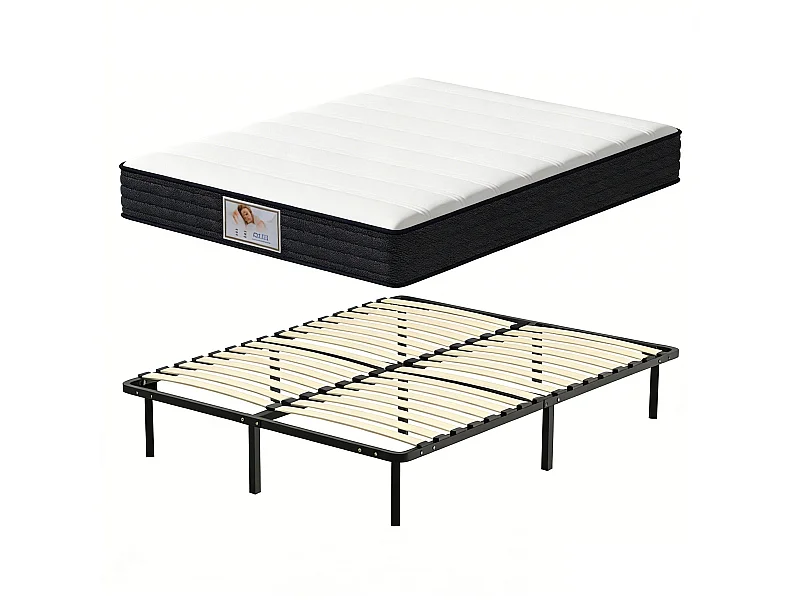 Ensemble Matelas à ressorts +Sommier à Lattes sur Pieds, 160x200cm, Epaisseur du Matelas 22cm