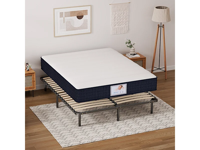 Ensemble Matelas à ressorts +Sommier à Lattes sur Pieds, 160x200cm, Epaisseur du Matelas 22cm