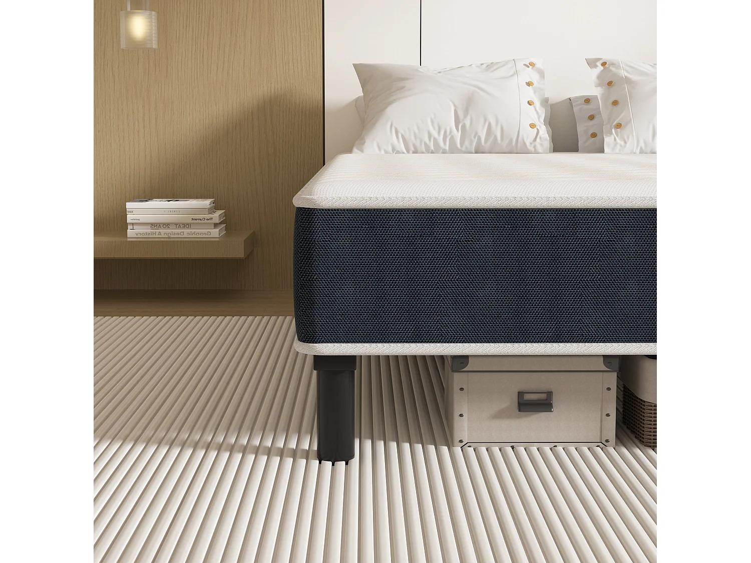 Combinaison lit matelas 140x200 cm, Matelas a mousse+ Cadre de Lit en Fer, Comprenant 9 pieds,