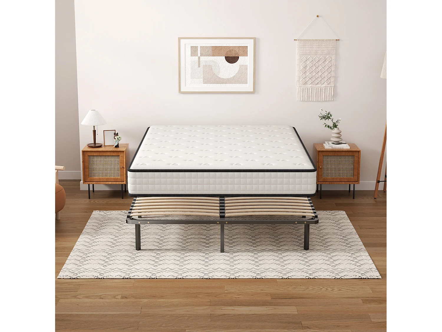 Ensemble Matelas en mousse + Sommier à Lattes 160x200cm, Epaisseur du Matelas 22cm