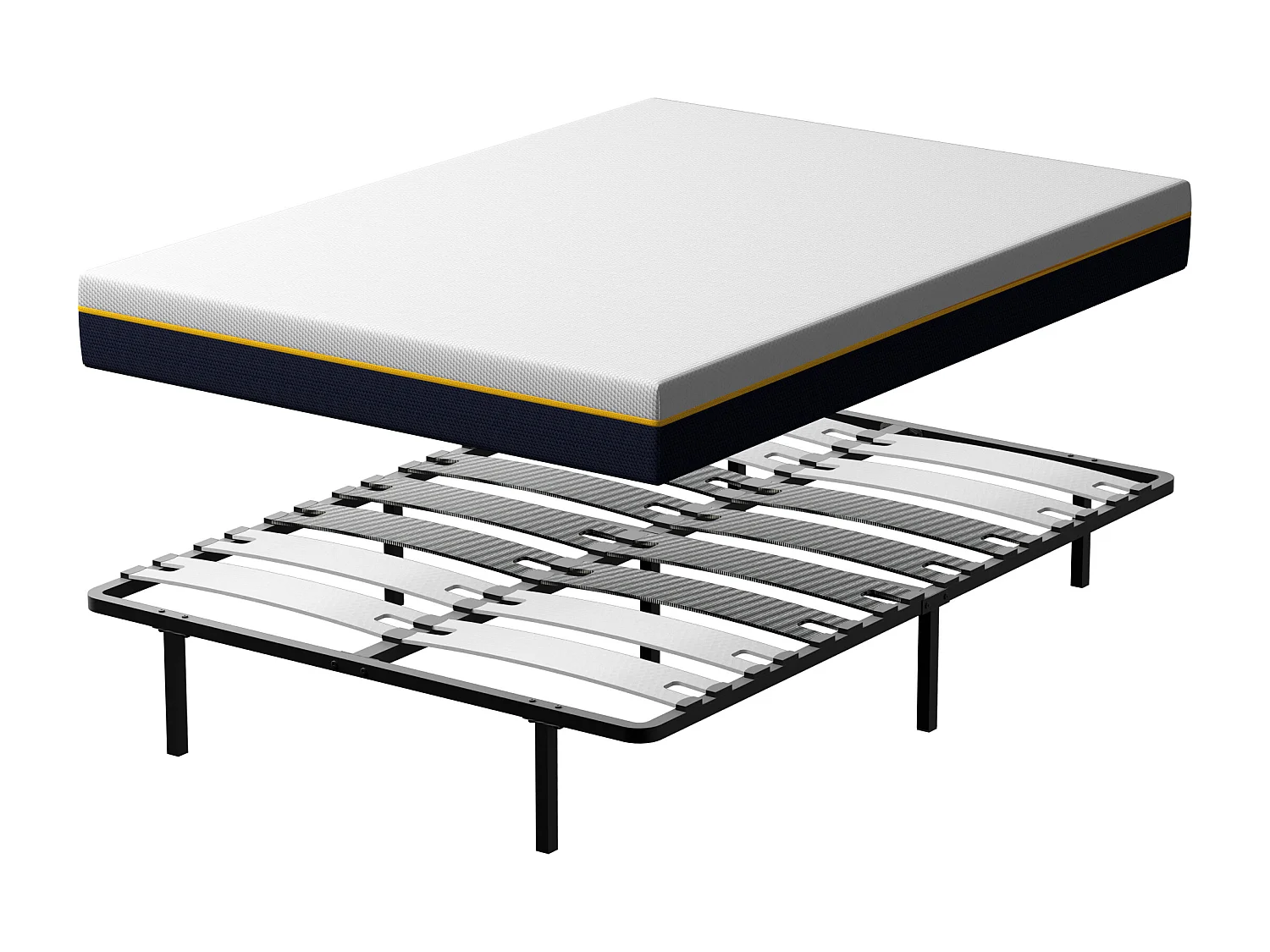 Set met tweepersoonsmatras van 17 cm dik schuim + lattenbodem met brede latten 140x190 cm