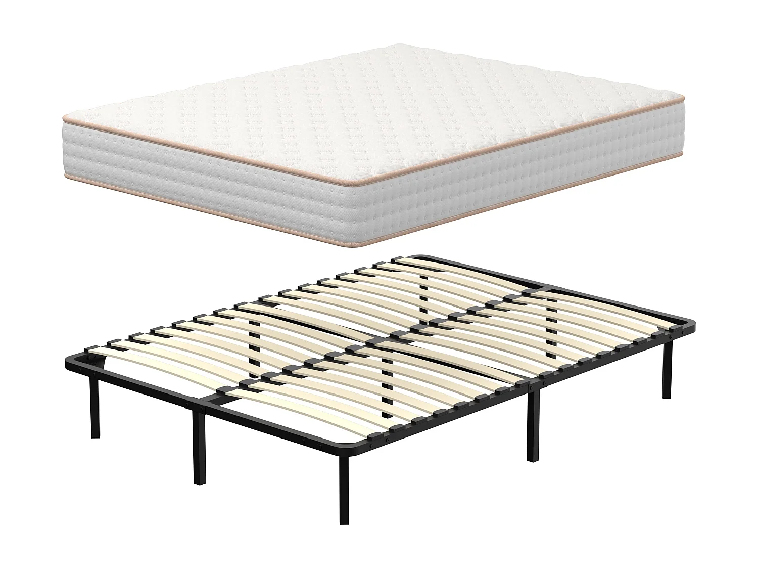 Ensemble Matelas en mousse + Sommier à Lattes 140x190cm, Epaisseur du Matelas 18 cm