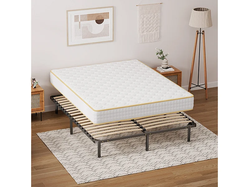 Ensemble 140x190 cm Matelas Mousse + Sommier à Lattes, Epaisseur du Matelas 18 cm