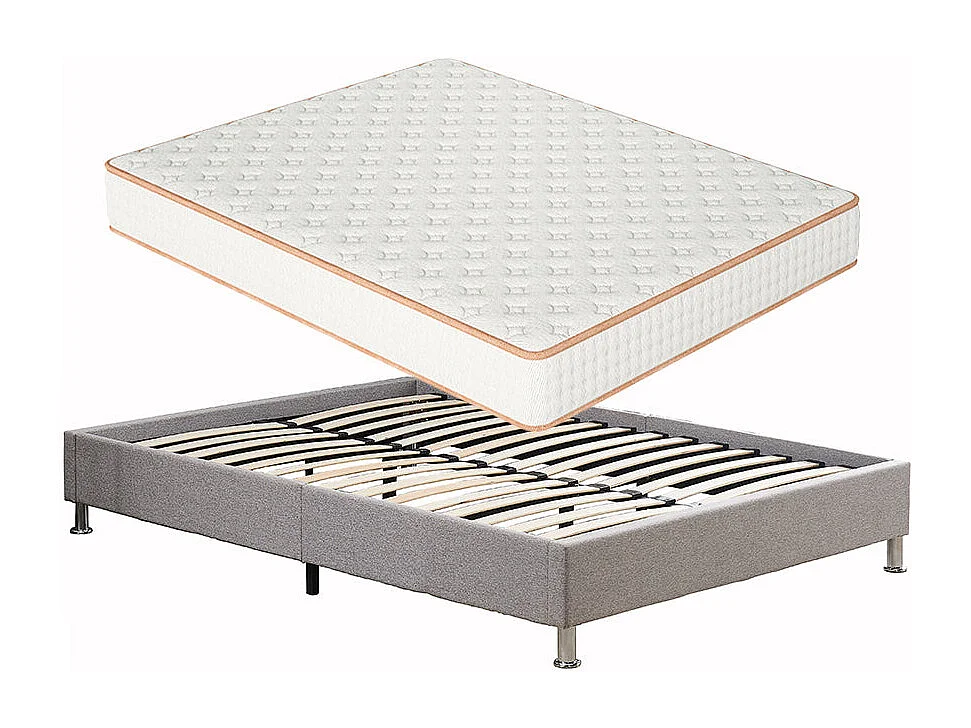 Ensemble Matelas en mousse + Cadre de lit Plateforme Capitonné 160x200cm, Epaisseur du Matelas 18cm