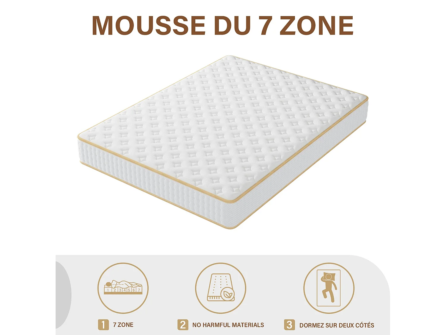 Ensemble Matelas en mousse + Cadre de lit Plateforme Capitonné 160x200cm, Epaisseur du Matelas 18cm