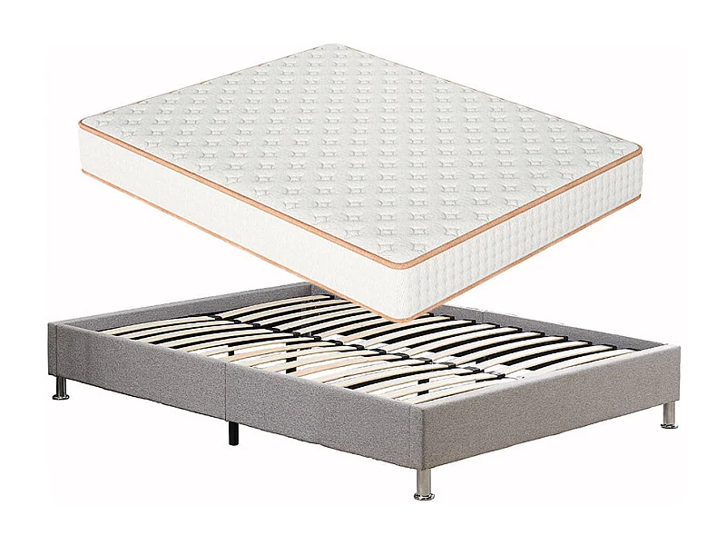 Ensemble Matelas en mousse + Cadre de lit Plateforme Capitonné 160x200cm, Epaisseur du Matelas 18cm
