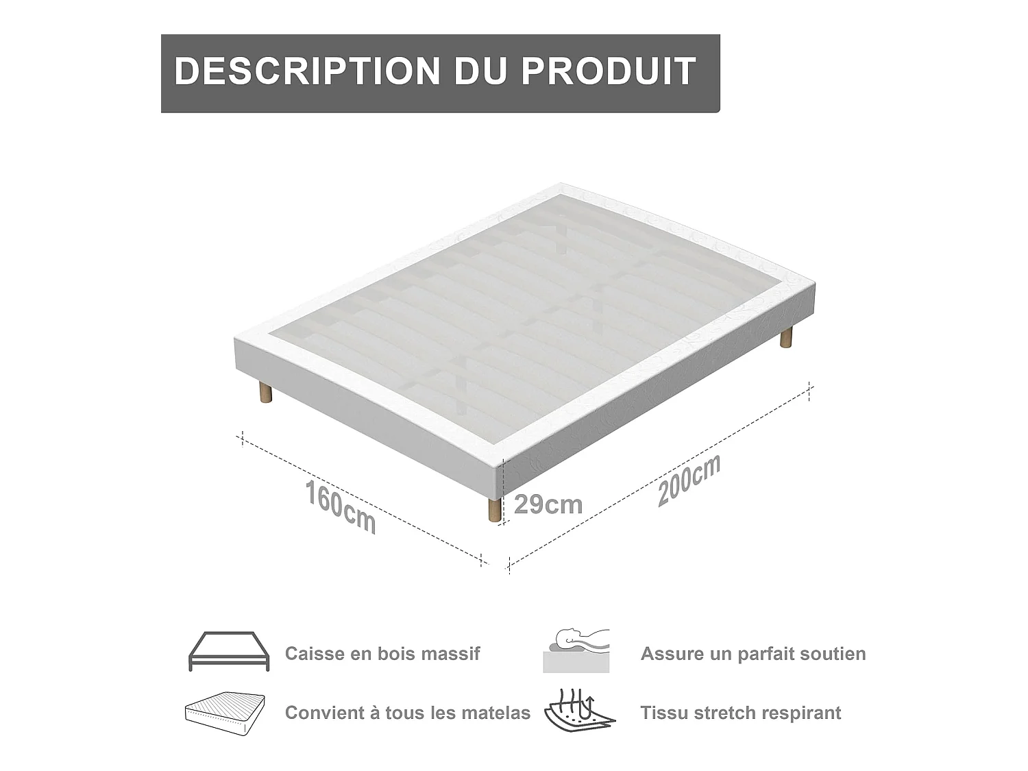 Ensemble Matelas en Mousse+ Lit Sommier Tapissier Déco 140x190cm, Epaisseur du Matelas 22cm