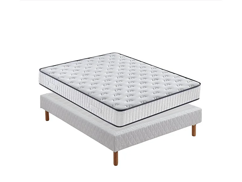 Ensemble Matelas en Mousse+ Lit Sommier Tapissier Déco 140x190cm, Epaisseur du Matelas 22cm
