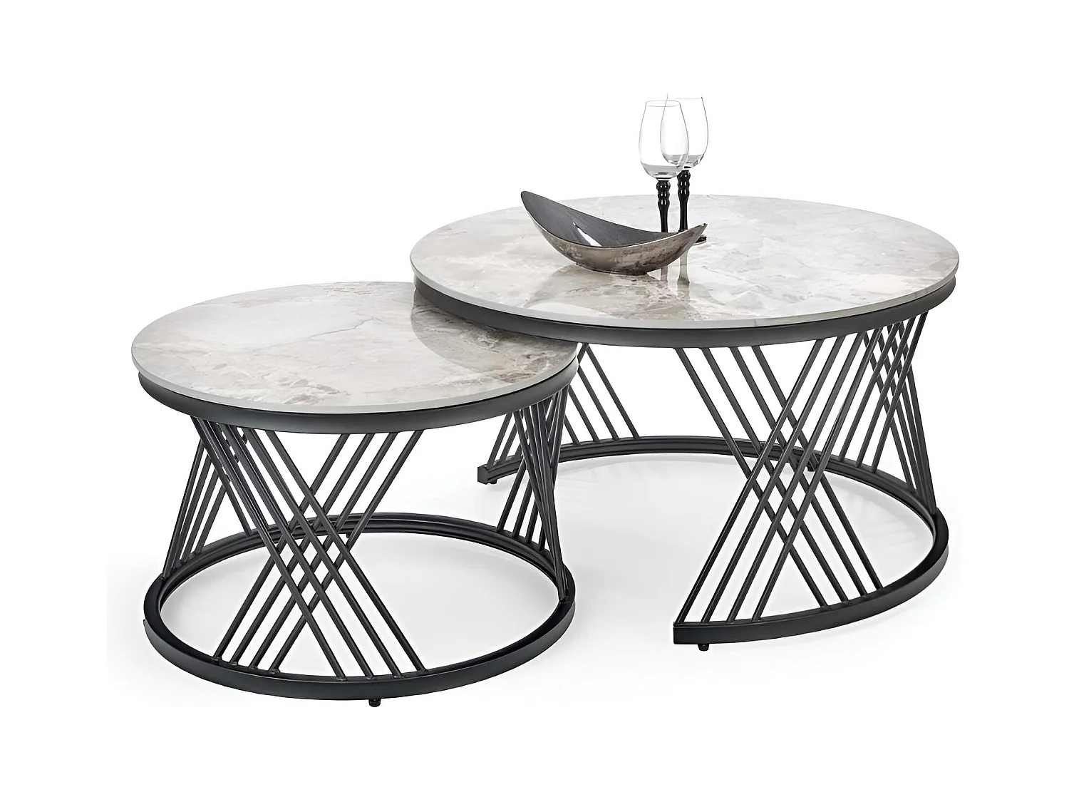 Set di tavolini da caffè Flamingo/set di 2/metallo sinterizzato/grigio nero