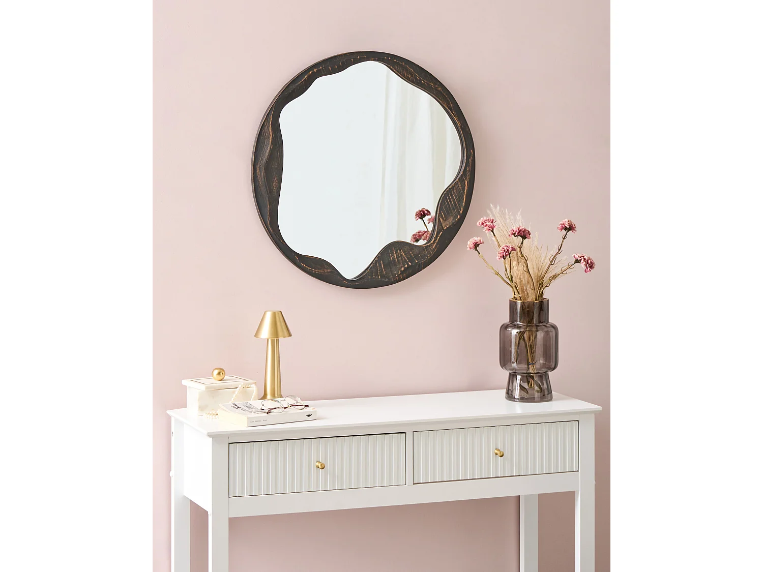Miroir LANGON 60 cm 60 cm Bois de pin Marron foncé