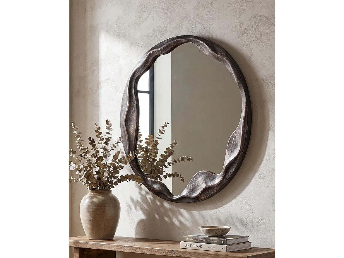 Miroir LANGON 60 cm x 60 cm Bois de pin Marron foncé