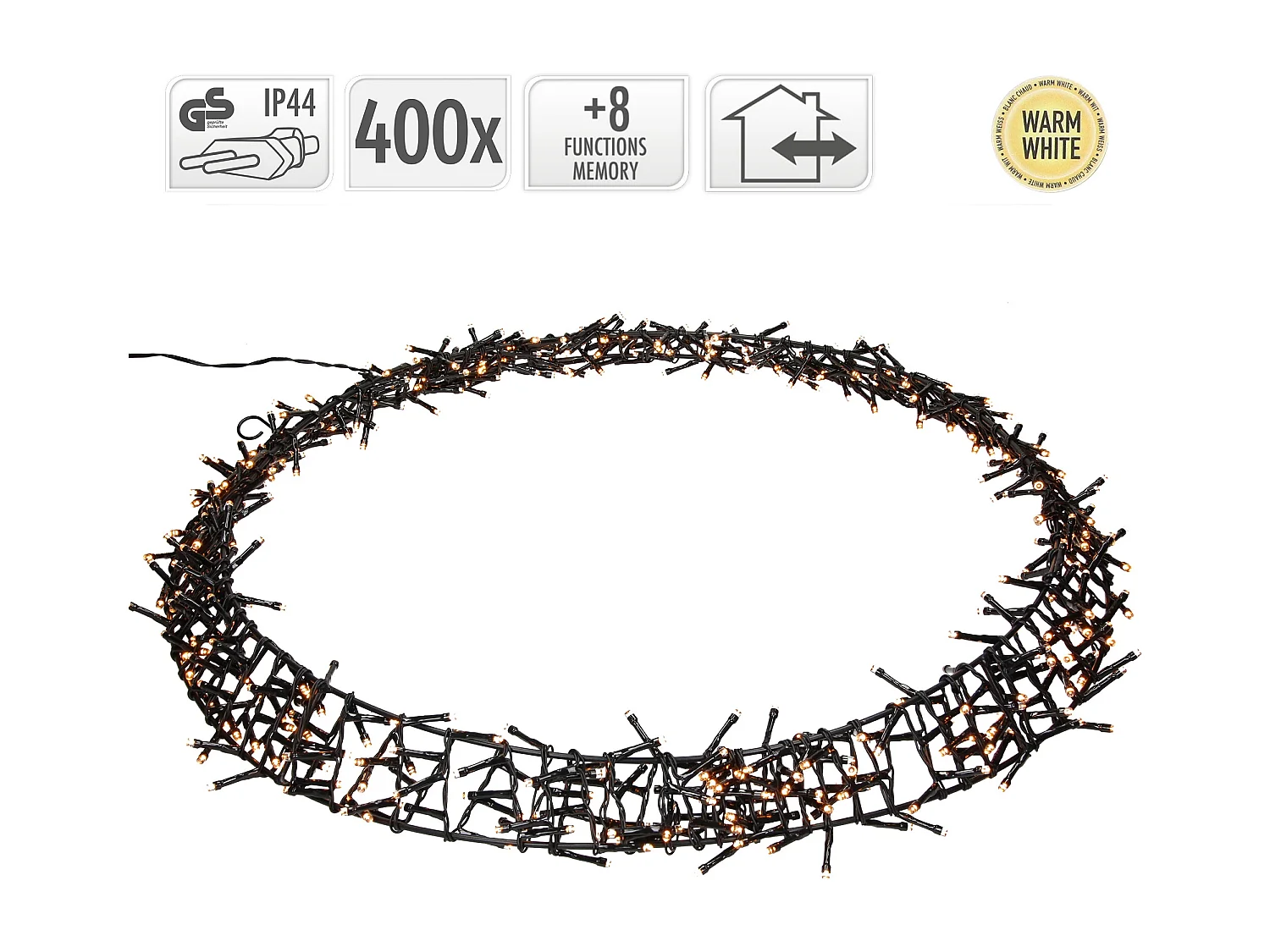 Couronne lumineuse suspendue Ø48cm 400 LEDs blanc chaud en métal ronde 8 modes d'éclairage protection IP44 décoration festive de Noël anneau de porte