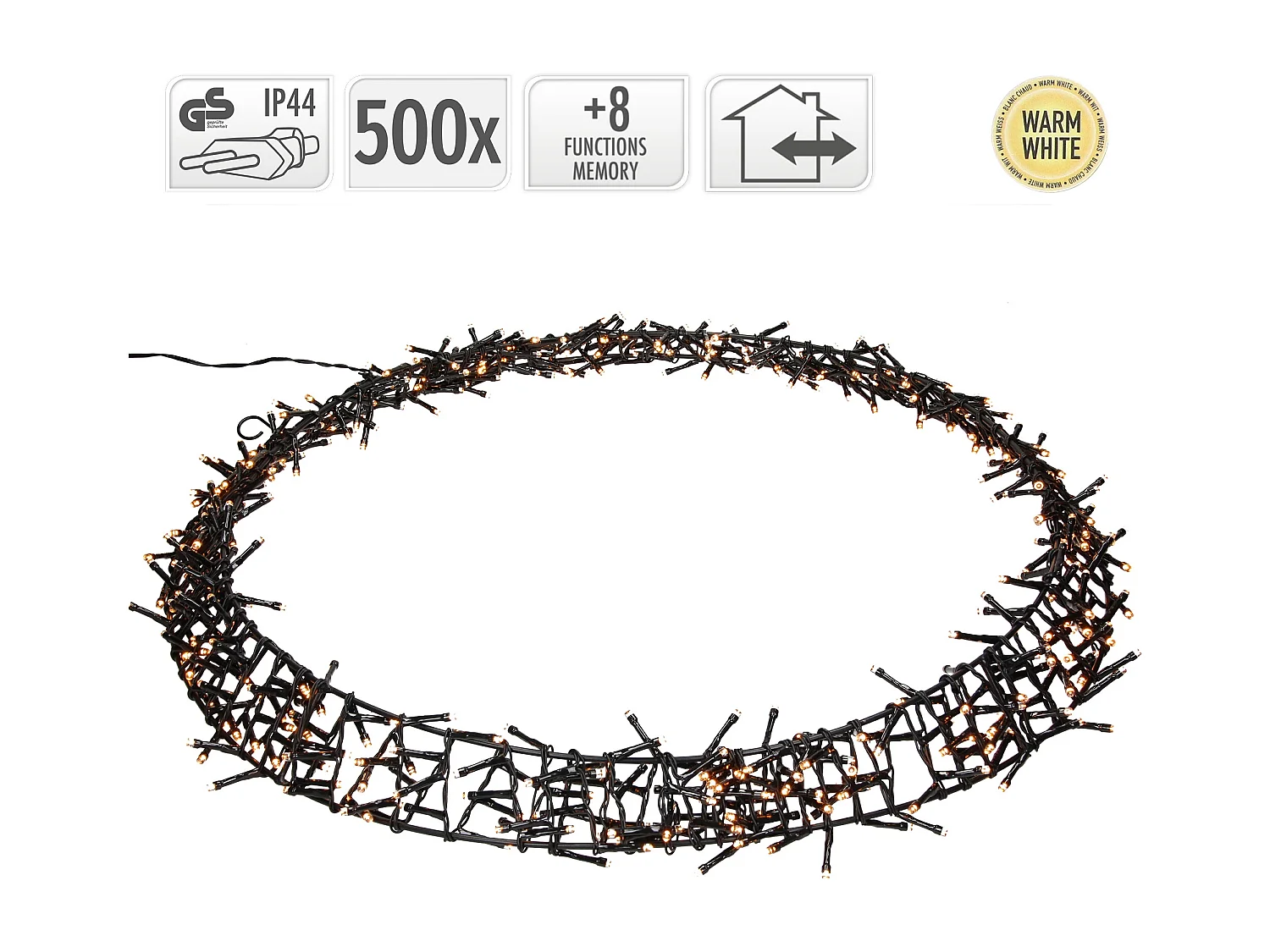 Couronne lumineuse suspendue Ø58cm 500 LEDs blanc chaud en métal ronde 8 modes d'éclairage protection IP44 décoration festive de Noël anneau de porte