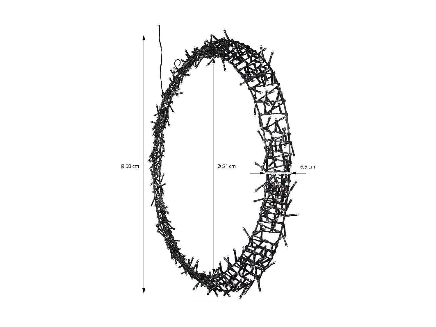 Couronne lumineuse suspendue Ø58cm 500 LEDs blanc chaud en métal ronde 8 modes d'éclairage protection IP44 décoration festive de Noël anneau de porte