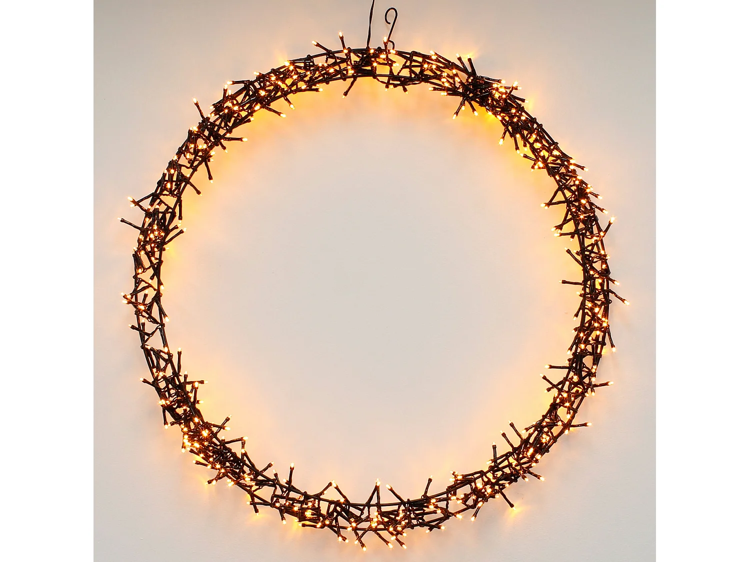 Couronne lumineuse suspendue Ø58cm 500 LEDs blanc chaud en métal ronde 8 modes d'éclairage protection IP44 décoration festive de Noël anneau de porte